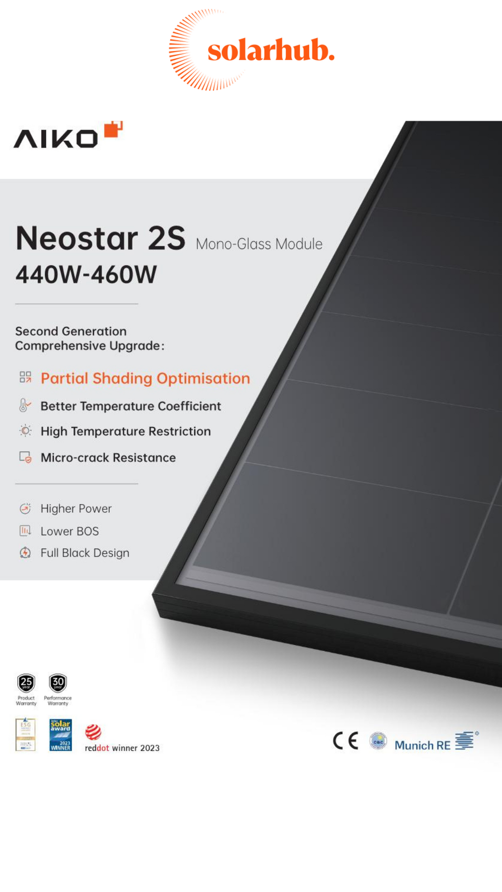 455W AIKO Neostar All Black N-TYPE ABC Panel (MAH54-455-AB)